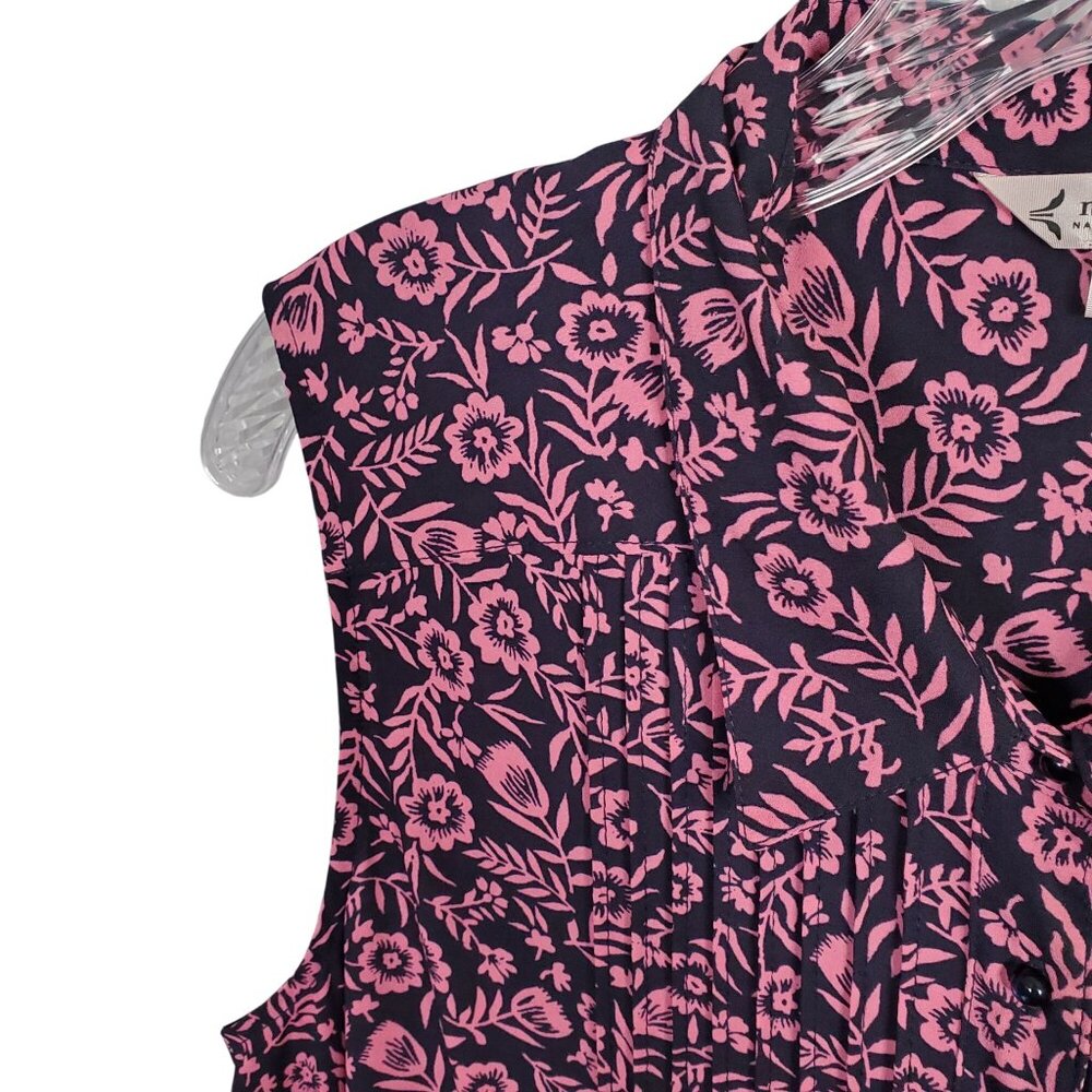 Nanette Lepore 12 Dress Floral Cottage Prairie Fit Flare Button Front Navy Pink - Picture 11 of 12